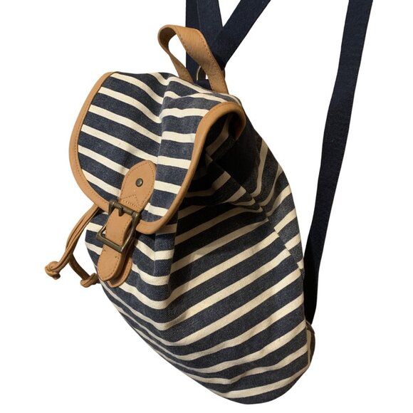 Pottery Barn Backpack Canvas Navy Ivory Striped Sz Small Breton Mariner - Picture 3 of 7